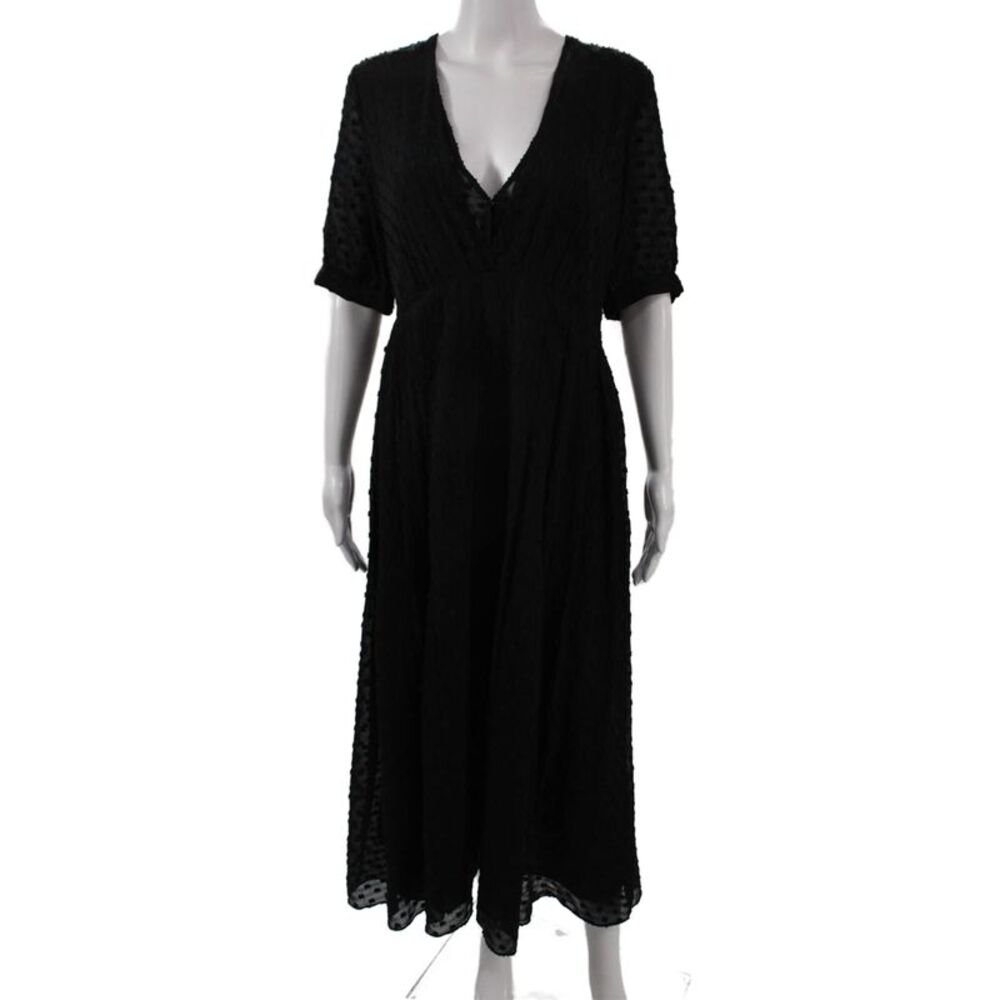 Black Iris Womens Maxi V-Neck Polka Dot Long Dress 3/4 Sleeve Black Size 0